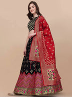 Lorenvalley Fashion Black Brocade Fabric Lehenga & Unstitched Blouse With Dupatta | Grocsy