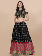 Lorenvalley Fashion Black Brocade Fabric Lehenga & Unstitched Blouse With Dupatta | Grocsy