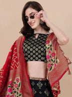 Lorenvalley Fashion Black Brocade Fabric Lehenga & Unstitched Blouse With Dupatta | Grocsy