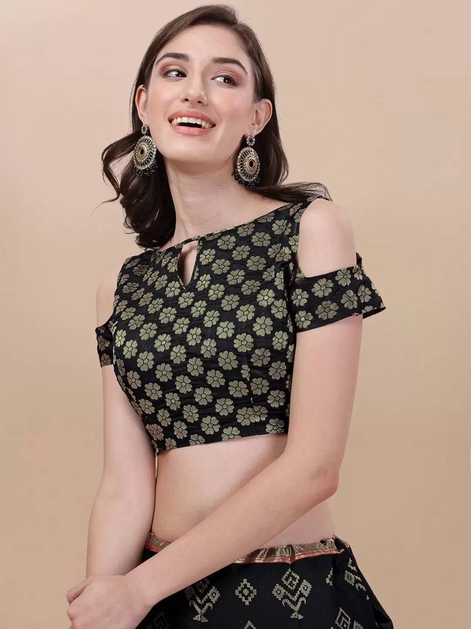 Lorenvalley Fashion Black Brocade Fabric Lehenga & Unstitched Blouse With Dupatta | Grocsy