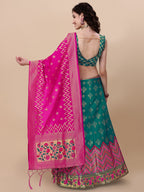 Lorenvalley Fashion Teal Brocade Fabric Lehenga & Unstitched Blouse With Dupatta | Grocsy