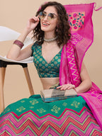 Lorenvalley Fashion Teal Brocade Fabric Lehenga & Unstitched Blouse With Dupatta | Grocsy