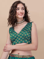 Lorenvalley Fashion Teal Brocade Fabric Lehenga & Unstitched Blouse With Dupatta | Grocsy