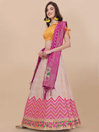 Lorenvalley Fashion Peach Brocade Fabric Lehenga & Unstitched Blouse With Dupatta | Grocsy
