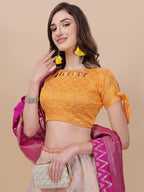 Lorenvalley Fashion Peach Brocade Fabric Lehenga & Unstitched Blouse With Dupatta | Grocsy