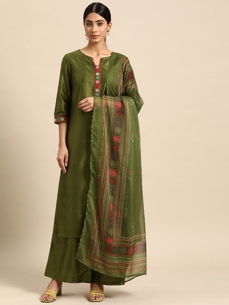 All About You Floral Yoke Design Regular Kurta with Palazzos & Dupatta | Grocsy