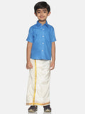 Sethukrishna Boys Blue & White Shirt with Veshti Set | Grocsy