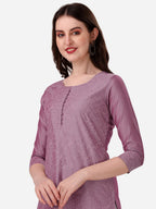 HERE&NOW Floral Embroidered Thread Work Chanderi Cotton Kurta | Grocsy