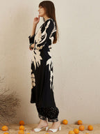 Indo Era Black Floral Printed V-Neck Sequinned A-Line Kurta With Salwar | Grocsy