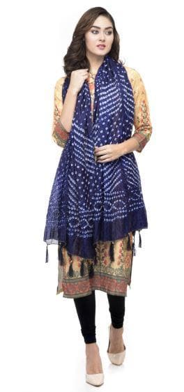 A R Silk Women's Silk Jaipuri Print Navy Blue Regular Dupatta | Grocsy