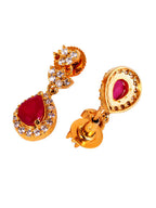 Saraf RS Jewellery Gold-Polished White & Red American Diamond Studded & Beaded Handcrafted Jewellery Set | Grocsy