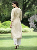Juniper Womens Ivory Rayon Jacquard Straight Kurta | Grocsy