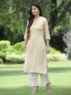 Juniper Womens Ivory Rayon Jacquard Straight Kurta | Grocsy