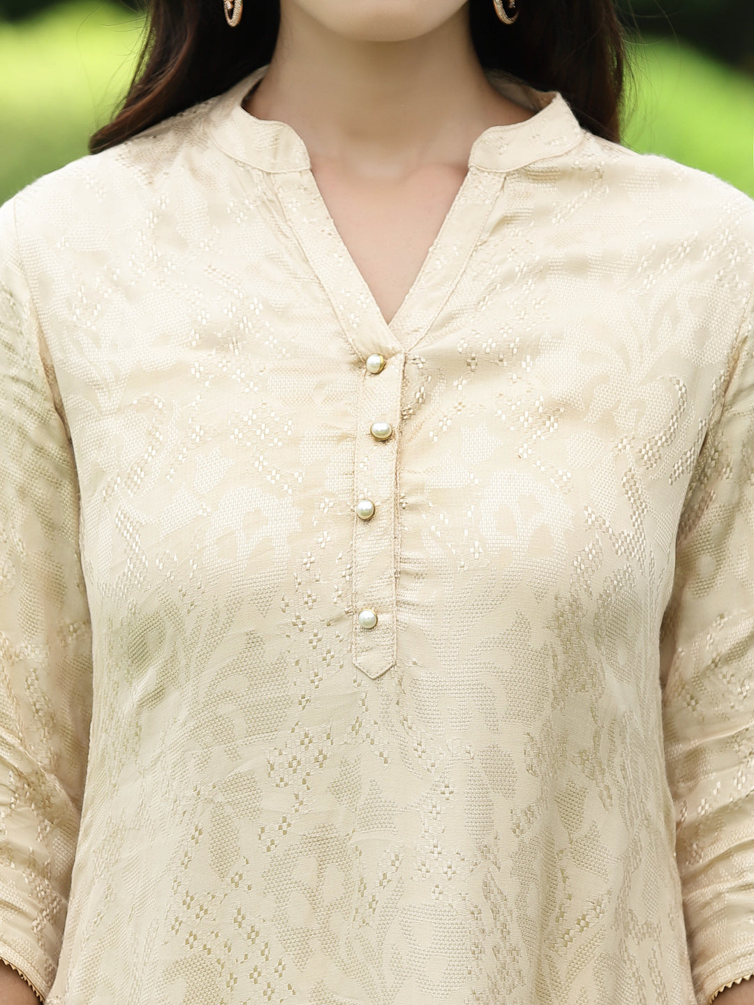 Juniper Womens Ivory Rayon Jacquard Straight Kurta | Grocsy