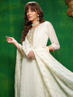 Sequinned Embroidered Silk Blend Kurta With Pant & Embroidered Dupatta, White - Hiral Fashion | Grocsy