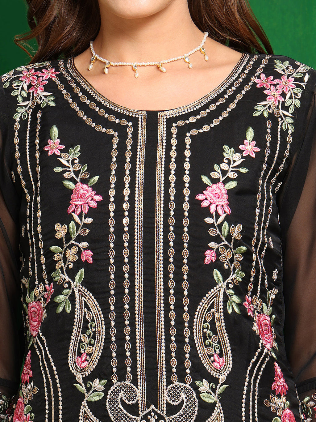 Pakistani Embroidered Kurta With Pant & Dupatta, Black - Hiral Fashion | Grocsy