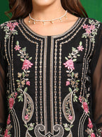 Pakistani Embroidered Kurta With Pant & Dupatta, Black - Hiral Fashion | Grocsy