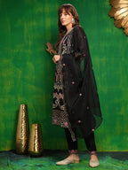 Pakistani Embroidered Kurta With Pant & Dupatta, Black - Hiral Fashion | Grocsy