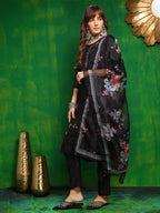 Pakistani Embroidered Kurta With Pant & Dupatta, Black - Hiral Fashion | Grocsy