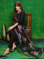 Pakistani Embroidered Kurta With Pant & Dupatta, Black - Hiral Fashion | Grocsy