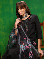 Pakistani Embroidered Kurta With Pant & Dupatta, Black - Hiral Fashion | Grocsy
