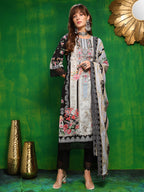 Pakistani Printed Kurta With Pant & Dupatta, Black - Hiral Fashion | Grocsy