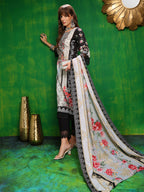 Pakistani Printed Kurta With Pant & Dupatta, Black - Hiral Fashion | Grocsy