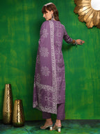Bandhani Printed And Embroidered Kurta With Pant & Dupatta, Lavender - Hiral Fashion | Grocsy