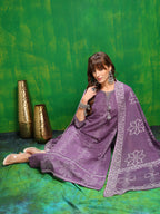 Bandhani Printed And Embroidered Kurta With Pant & Dupatta, Lavender - Hiral Fashion | Grocsy