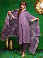 Bandhani Printed And Embroidered Kurta With Pant & Dupatta, Lavender - Hiral Fashion | Grocsy