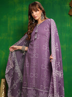 Bandhani Printed And Embroidered Kurta With Pant & Dupatta, Lavender - Hiral Fashion | Grocsy