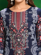 Pakistani Printed Kurta With Pant & Dupatta, Blue - Hiral Fashion | Grocsy