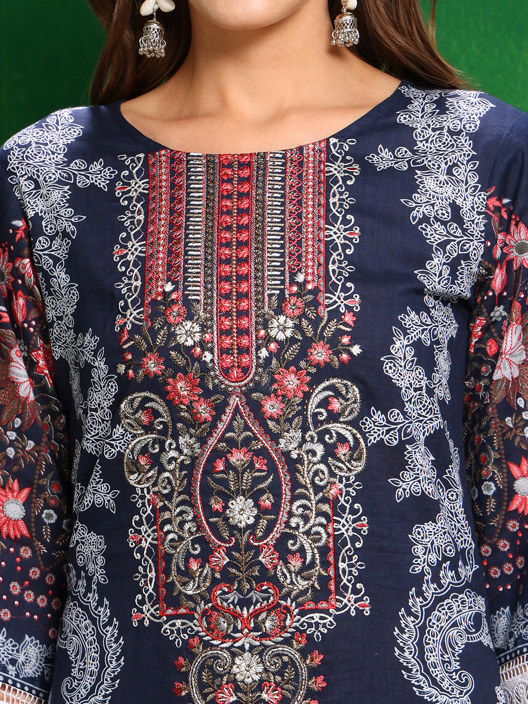 Pakistani Printed Kurta With Pant & Dupatta, Blue - Hiral Fashion | Grocsy