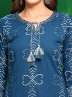 Bandhani Printed And Embroidered Kurta With Pant & Dupatta, Blue - Hiral Fashion | Grocsy