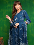 Bandhani Printed And Embroidered Kurta With Pant & Dupatta, Blue - Hiral Fashion | Grocsy