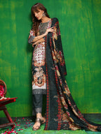 Pakistani Printed Kurta With Pant & Dupatta, Bottle-Green - Hiral Fashion | Grocsy