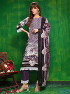 Pakistani Printed Kurta With Pant & Dupatta, Lavender - Hiral Fashion | Grocsy