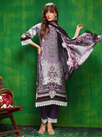 Pakistani Printed Kurta With Pant & Dupatta, Lavender - Hiral Fashion | Grocsy