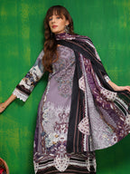 Pakistani Printed Kurta With Pant & Dupatta, Lavender - Hiral Fashion | Grocsy