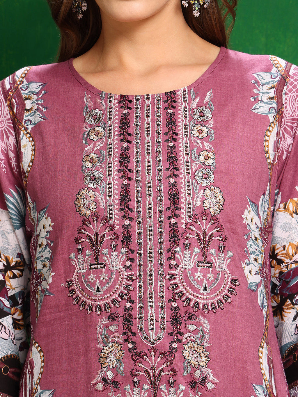 Pakistani Printed Kurta With Pant & Dupatta, Pink - Hiral Fashion | Grocsy
