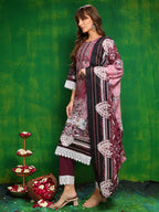 Pakistani Printed Kurta With Pant & Dupatta, Pink - Hiral Fashion | Grocsy