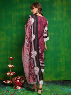 Pakistani Printed Kurta With Pant & Dupatta, Pink - Hiral Fashion | Grocsy