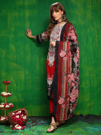 Pakistani Printed Kurta With Pant & Dupatta, Red - Hiral Fashion | Grocsy