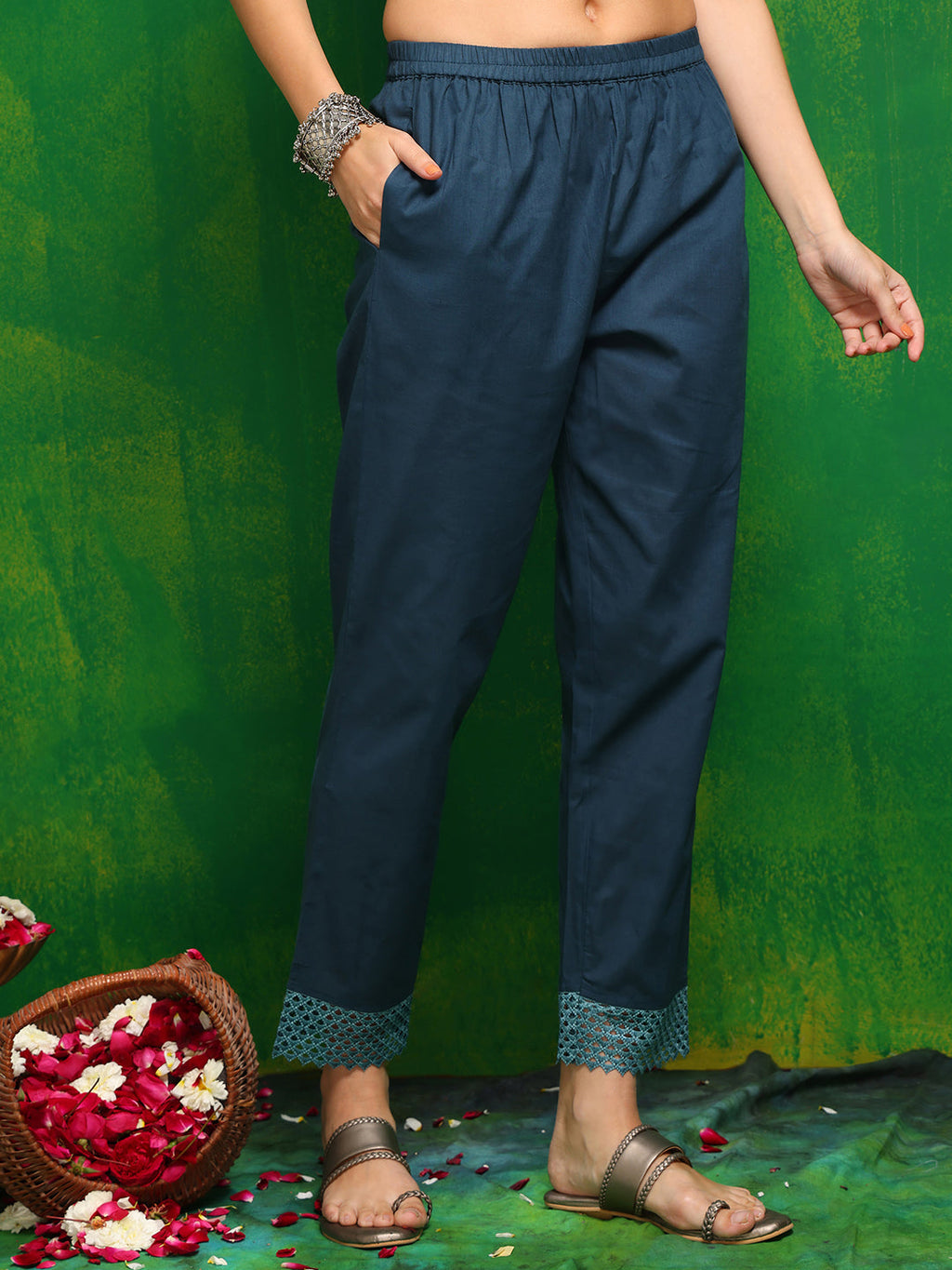 Pakistani Printed Kurta With Pant & Dupatta, Teal - Hiral Fashion | Grocsy