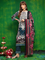 Pakistani Printed Kurta With Pant & Dupatta, Teal - Hiral Fashion | Grocsy