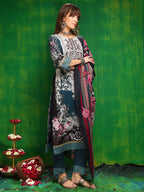 Pakistani Printed Kurta With Pant & Dupatta, Teal - Hiral Fashion | Grocsy