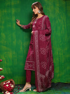 Bandhani Printed And Embroidered Kurta With Pant & Dupatta, Wine - Hiral Fashion | Grocsy