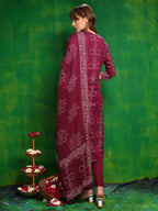 Bandhani Printed And Embroidered Kurta With Pant & Dupatta, Wine - Hiral Fashion | Grocsy