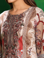 Pakistani Printed Kurta With Pant & Dupatta, Brown - Hiral Fashion | Grocsy