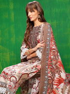 Pakistani Printed Kurta With Pant & Dupatta, Brown - Hiral Fashion | Grocsy